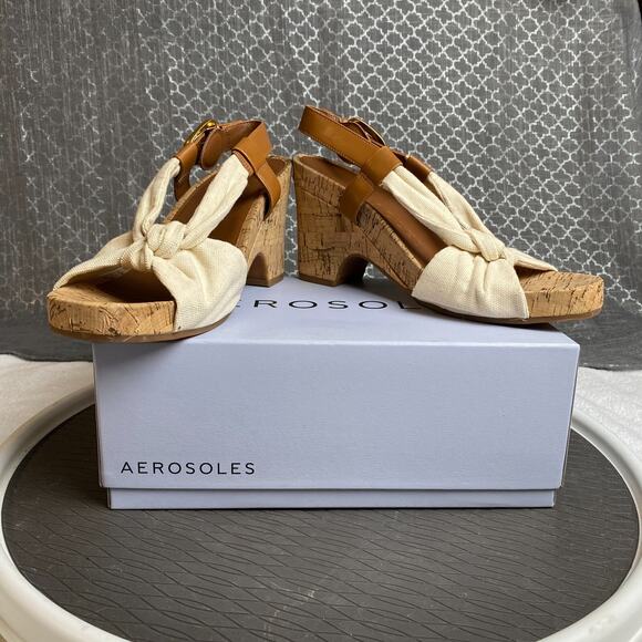 AEROSOLES Shoes - Aerosoles Miki Sandals Women 10 M Natural Canvas Cork Wedge Boho Resortcore